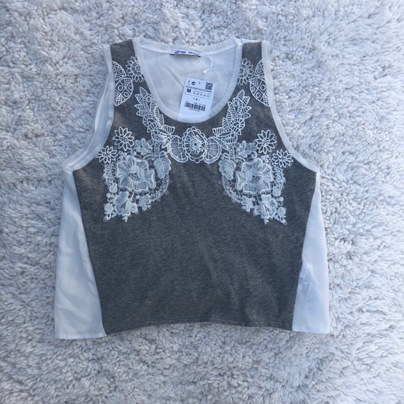 Zara Embroidered Lace Crop Top Size M - Picture 7 of 11